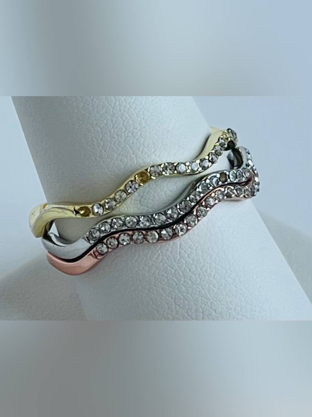 Charter Club Tri-Tone 3-Pc. Set Pavé Wavy Rings Size 10 - Picture 5 of 8